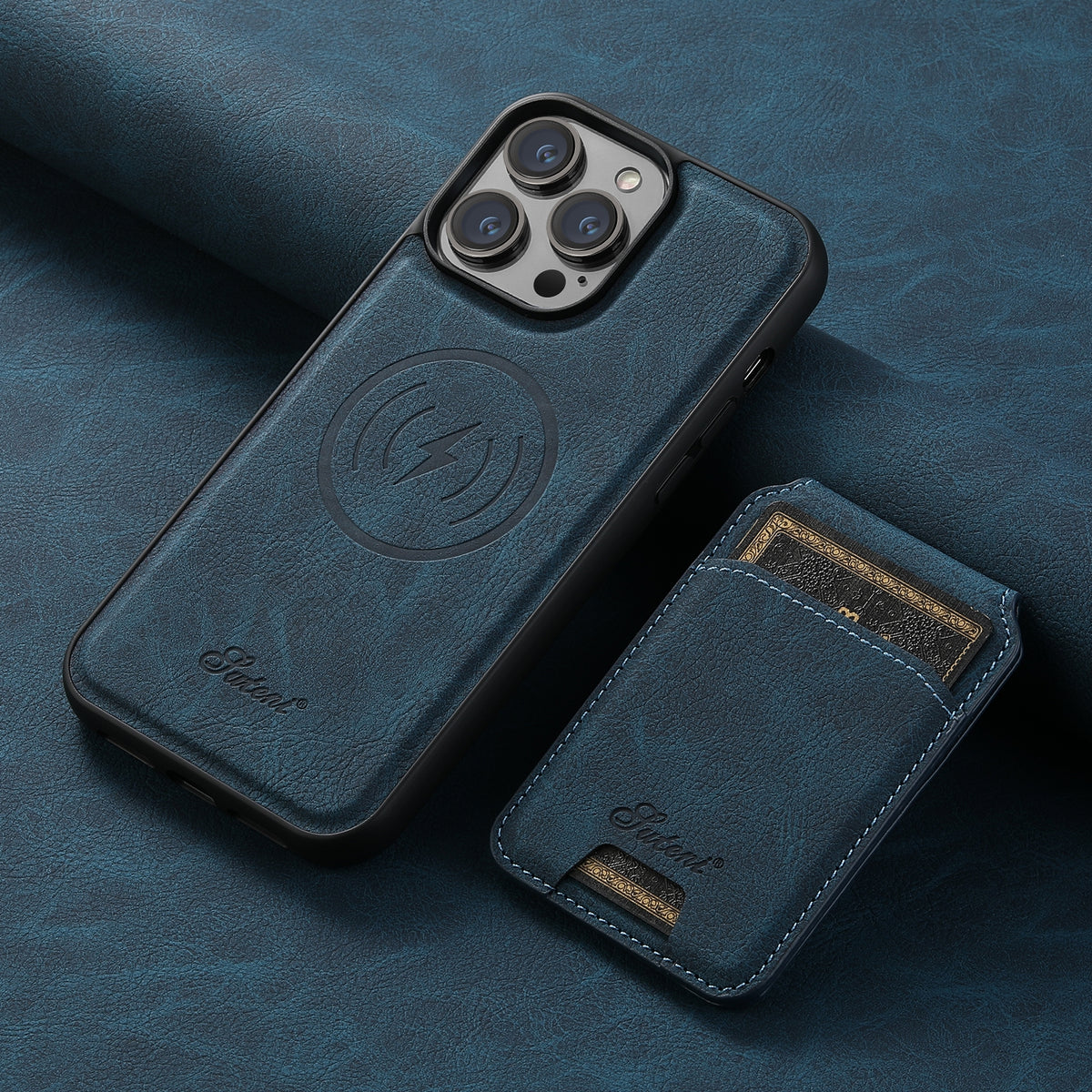 ELECTROPRIME For iPhone 15 Plus Suteni H16 Litchi Texture Leather Detachable Wallet Back Phone Case(Blue)