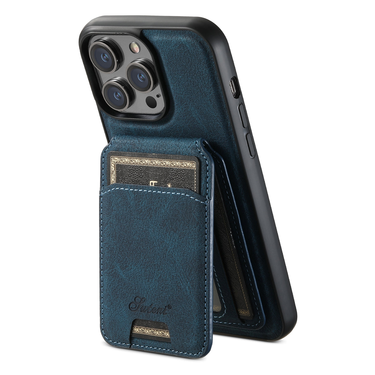 ELECTROPRIME For iPhone 15 Plus Suteni H16 Litchi Texture Leather Detachable Wallet Back Phone Case(Blue)