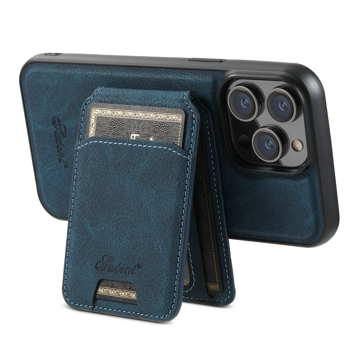 ELECTROPRIME For iPhone 15 Plus Suteni H16 Litchi Texture Leather Detachable Wallet Back Phone Case(Blue)