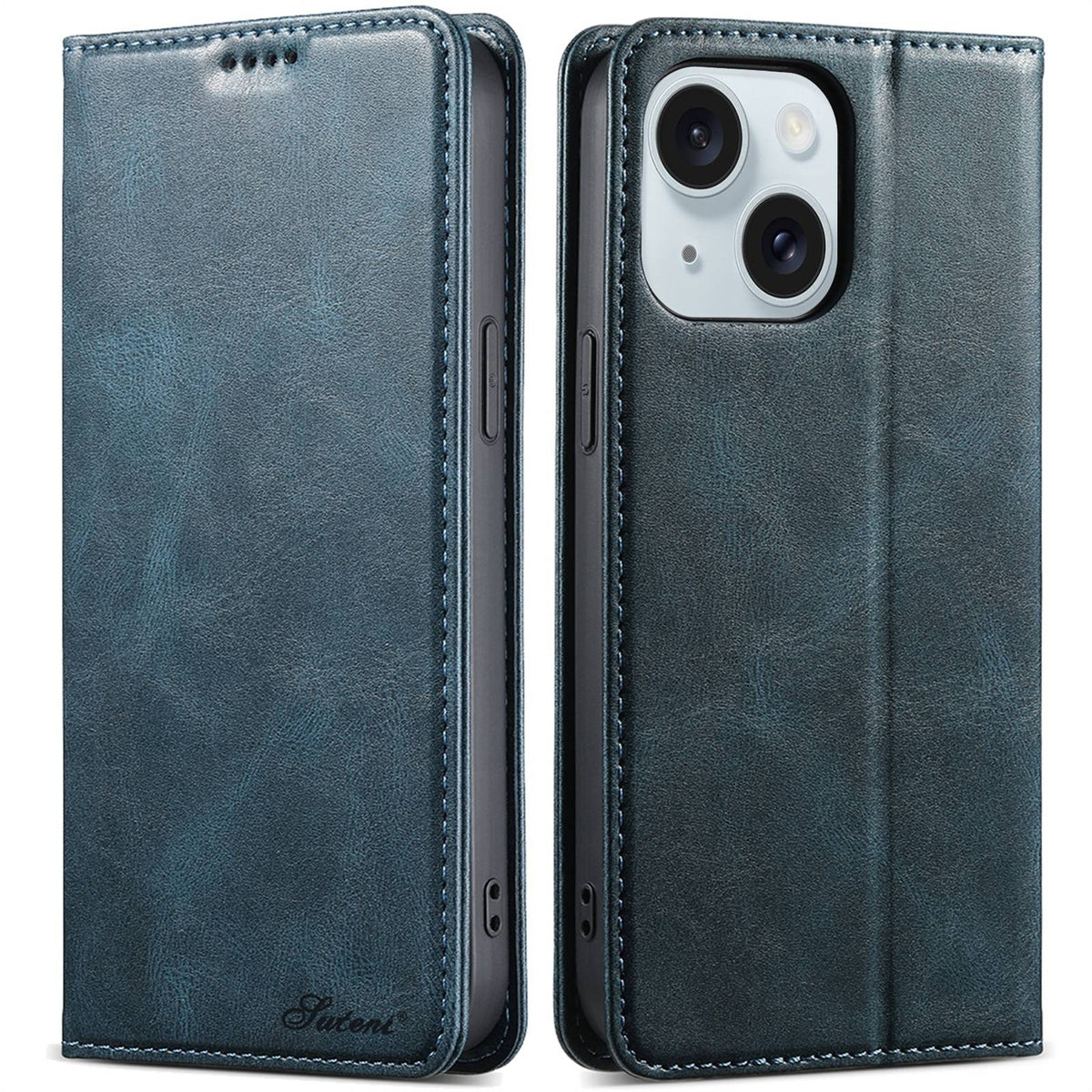 ELECTROPRIME For iPhone 15 Plus Suteni J02 Oil Wax Wallet Leather Phone Case(Blue)