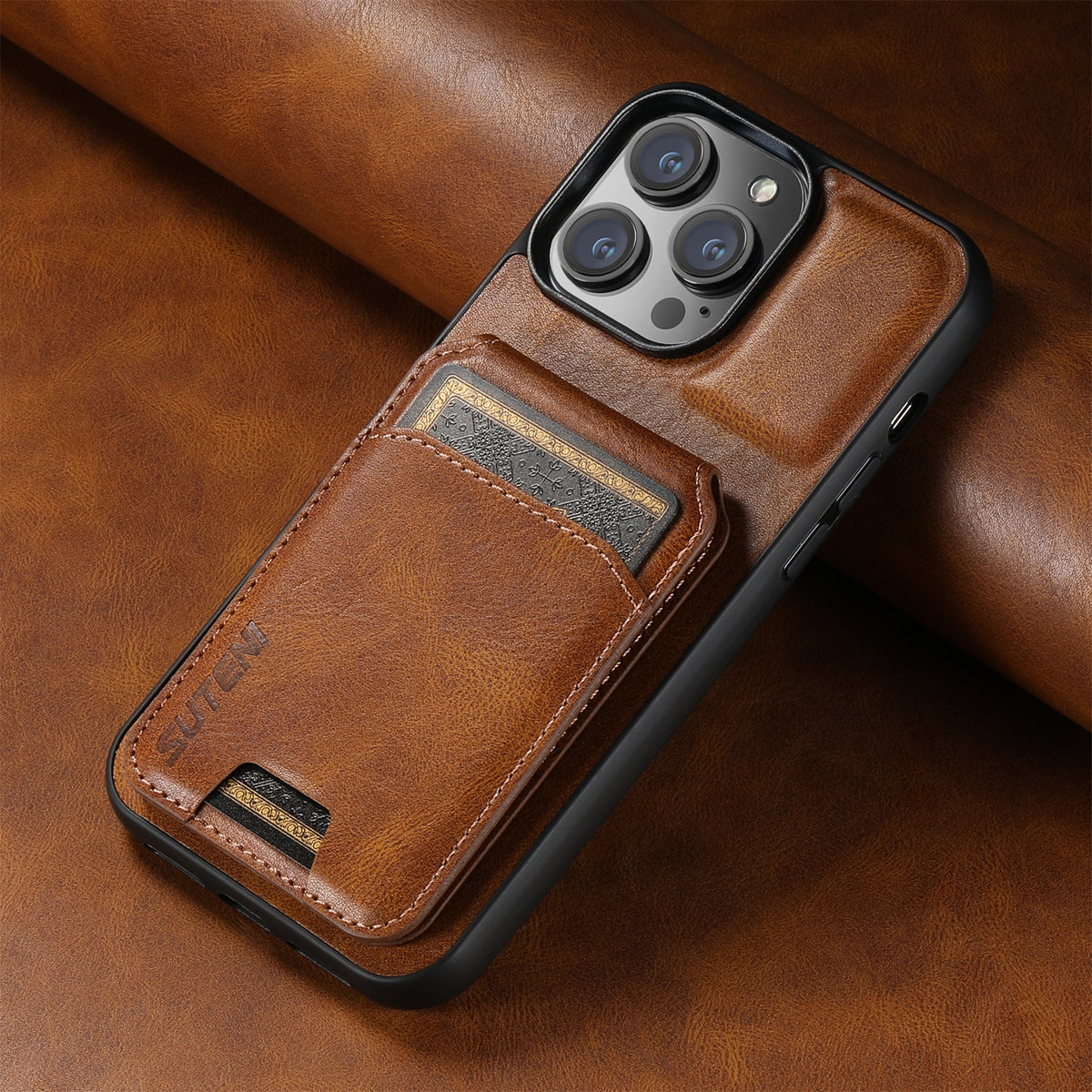 ELECTROPRIME For iPhone 15 Plus Suteni H02 Leather Wallet Stand Back Phone Case(Brown)