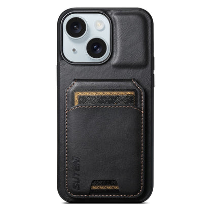 ELECTROPRIME For iPhone 15 Suteni H02 Leather Wallet Stand Back Phone Case(Black)