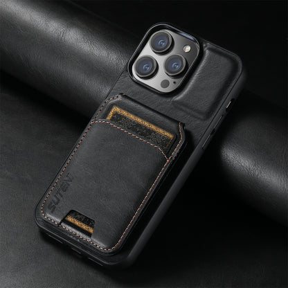 ELECTROPRIME For iPhone 15 Suteni H02 Leather Wallet Stand Back Phone Case(Black)