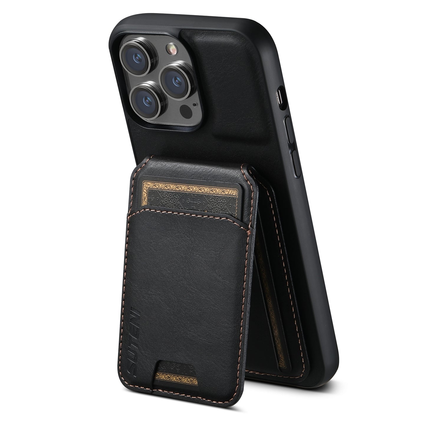 ELECTROPRIME For iPhone 15 Suteni H02 Leather Wallet Stand Back Phone Case(Black)