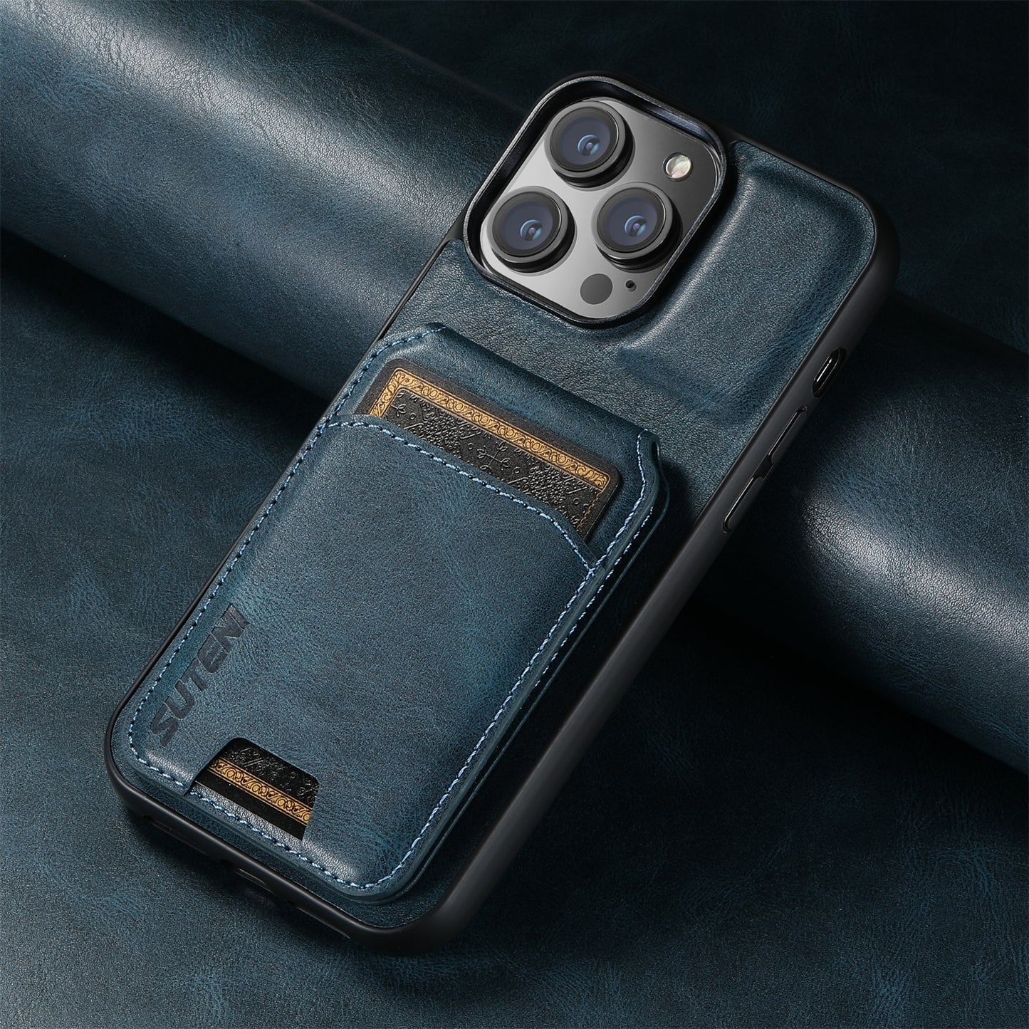 ELECTROPRIME For iPhone 15 Suteni H02 Leather Wallet Stand Back Phone Case(Blue)