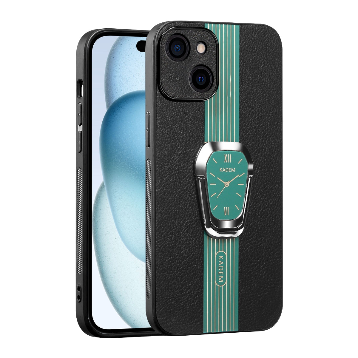 ELECTROPRIME For iPhone 15 Magnetic Litchi Leather Back Phone Case with Holder(Green)