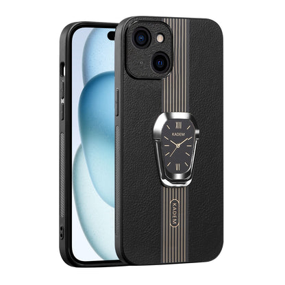 ELECTROPRIME For iPhone 15 Magnetic Litchi Leather Back Phone Case with Holder(Black)