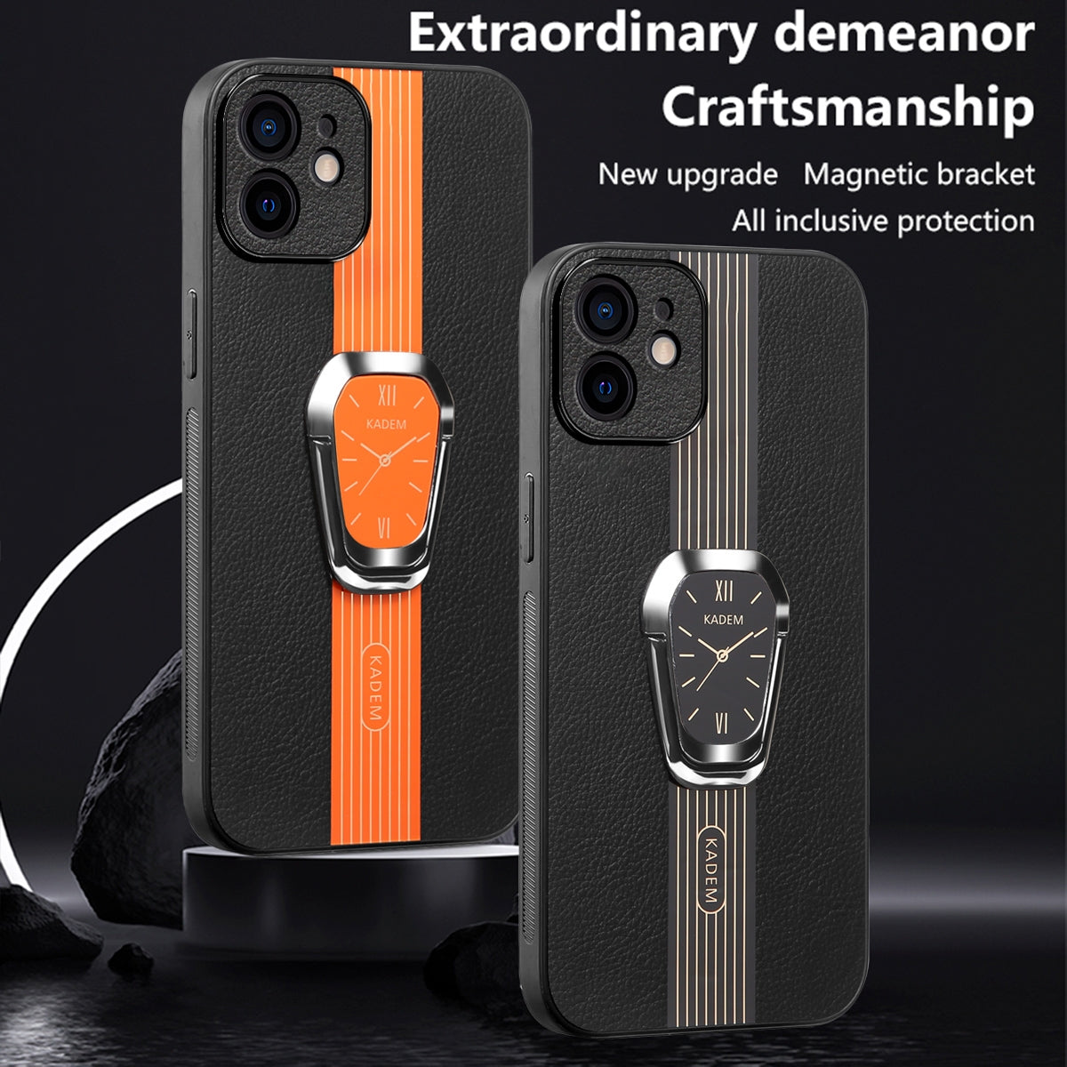 ELECTROPRIME For iPhone 15 Magnetic Litchi Leather Back Phone Case with Holder(Black)
