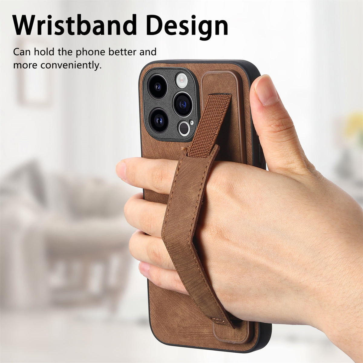 ELECTROPRIME For iPhone 15 Plus Retro Wristband Holder Leather Back Phone Case(Brown)