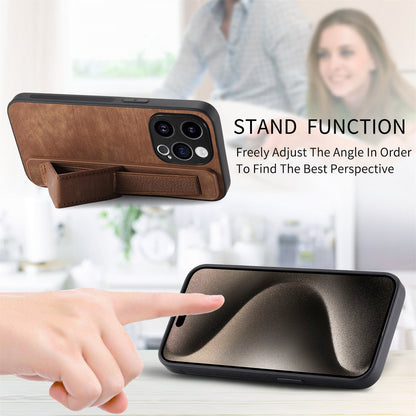 ELECTROPRIME For iPhone 15 Plus Retro Wristband Holder Leather Back Phone Case(Brown)