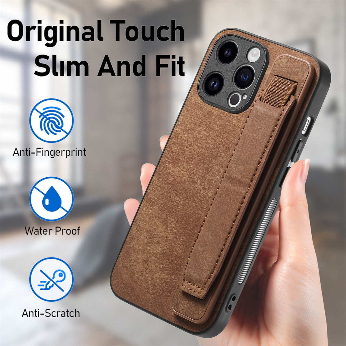 ELECTROPRIME For iPhone 15 Plus Retro Wristband Holder Leather Back Phone Case(Brown)