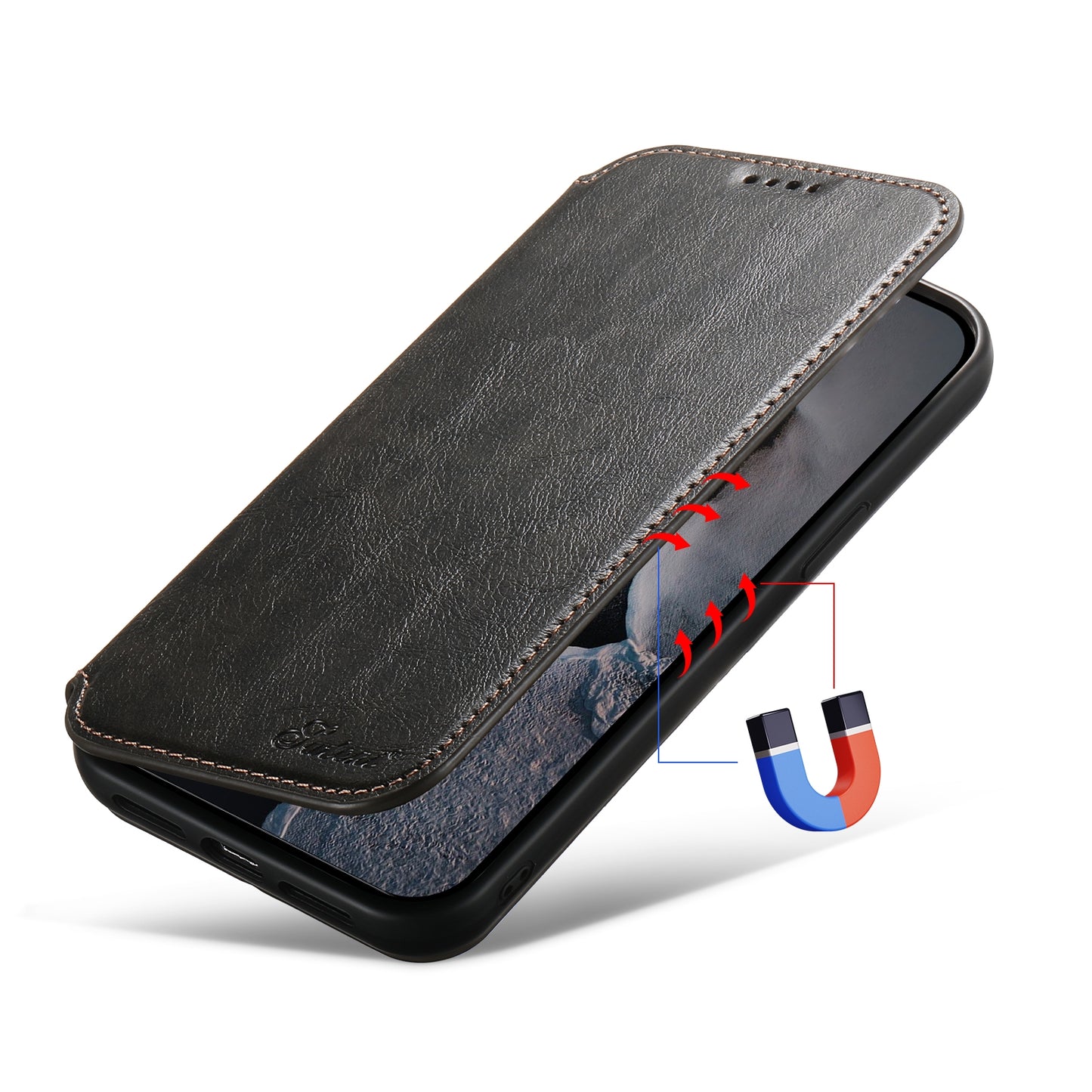 ELECTROPRIME For iPhone 15 Suteni J05 Leather Magnetic MagSafe Phone Case(Black)