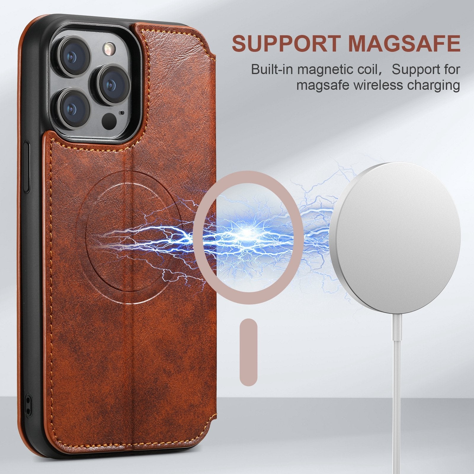 ELECTROPRIME For iPhone 15 Suteni J05 Leather Magnetic MagSafe Phone Case(Khaki)