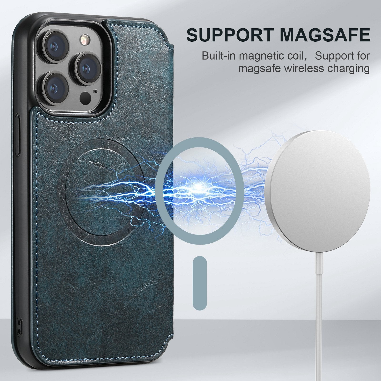 ELECTROPRIME For iPhone 15 Suteni J05 Leather Magnetic MagSafe Phone Case(Blue)