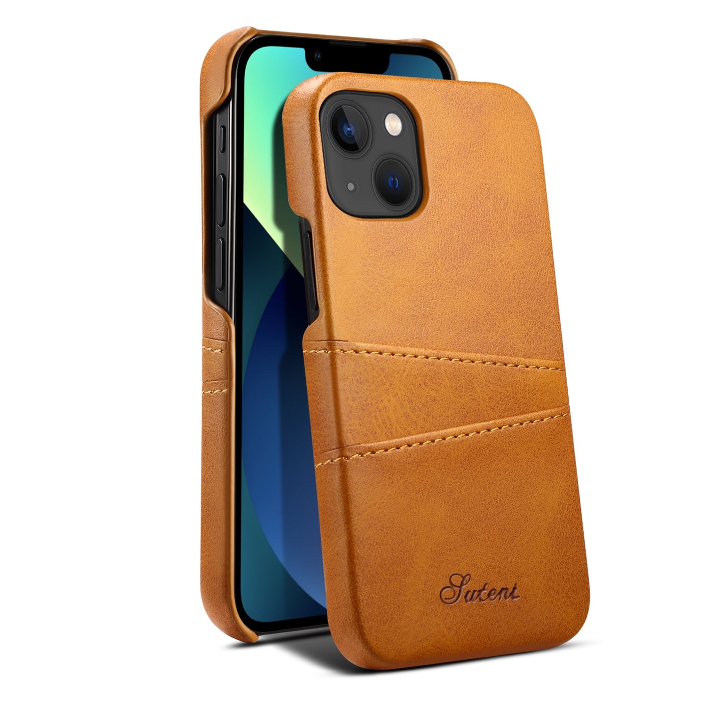 ELECTROPRIME For iPhone 15 Suteni Calf Texture Back Cover Phone Case with Card Slots(Khaki)