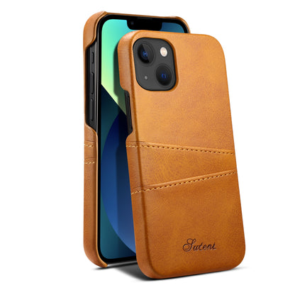 ELECTROPRIME For iPhone 15 Suteni Calf Texture Back Cover Phone Case with Card Slots(Khaki)