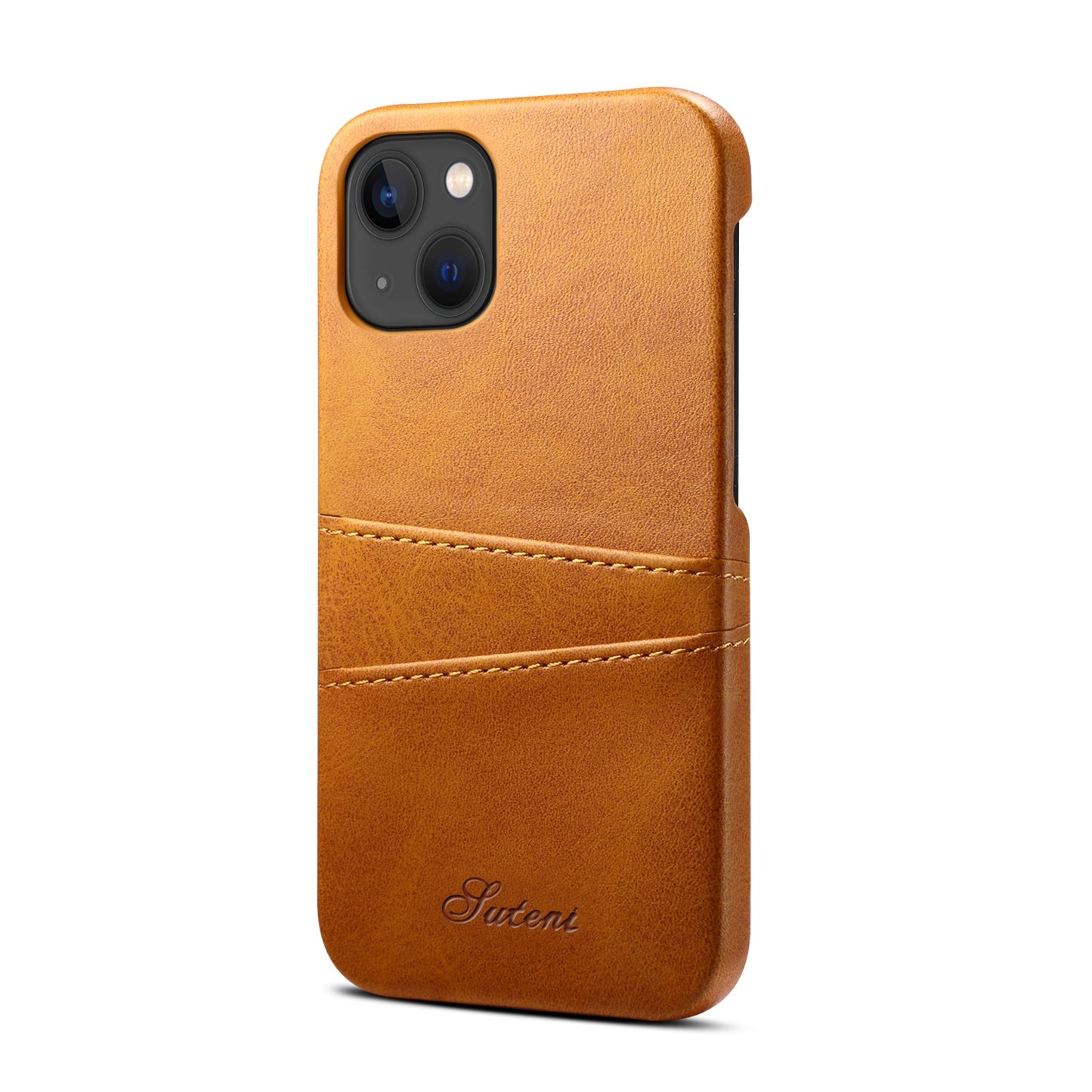 ELECTROPRIME For iPhone 15 Suteni Calf Texture Back Cover Phone Case with Card Slots(Khaki)