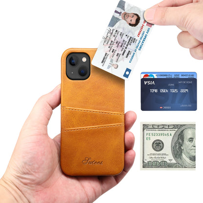ELECTROPRIME For iPhone 15 Suteni Calf Texture Back Cover Phone Case with Card Slots(Khaki)