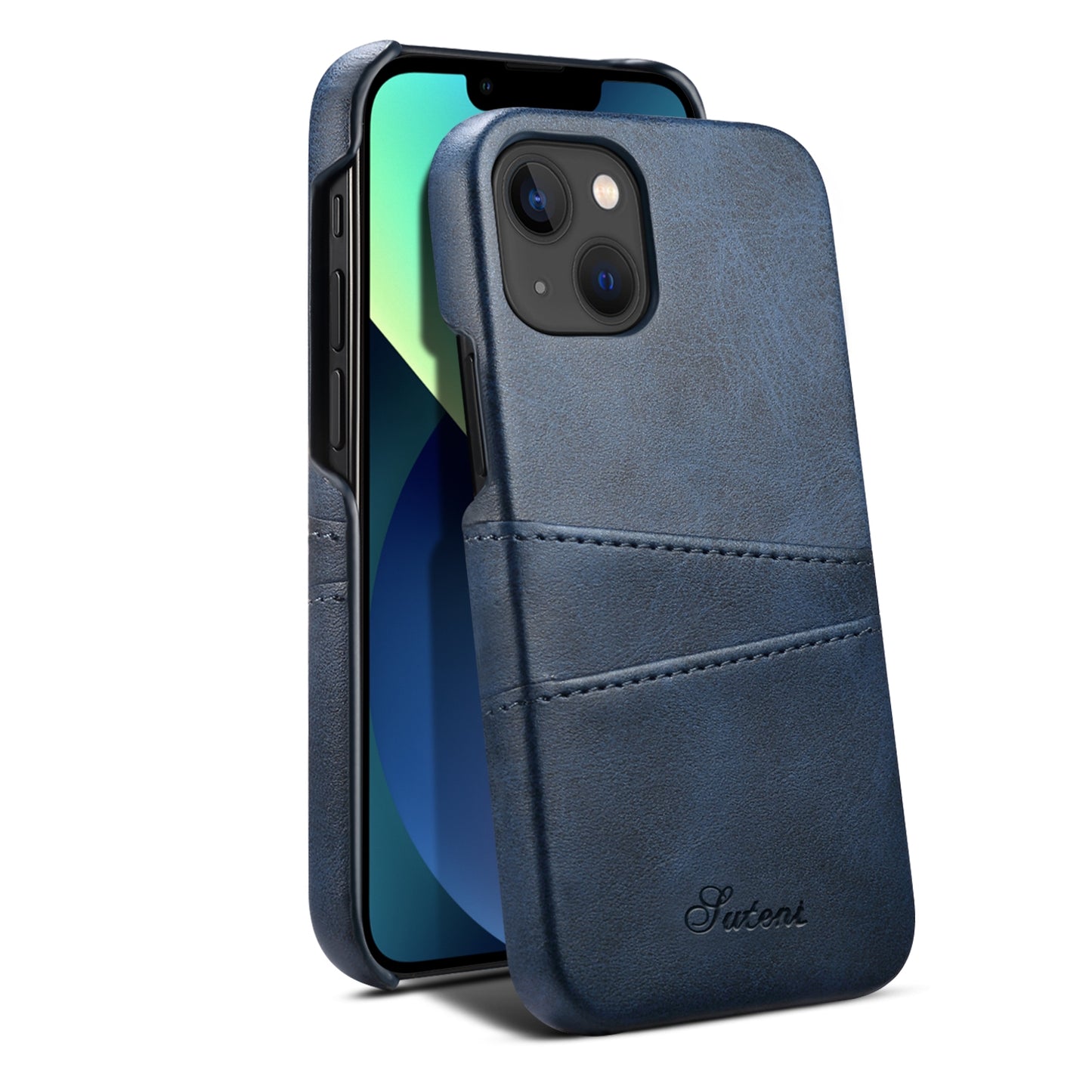 ELECTROPRIME For iPhone 15 Suteni Calf Texture Back Cover Phone Case with Card Slots(Blue)