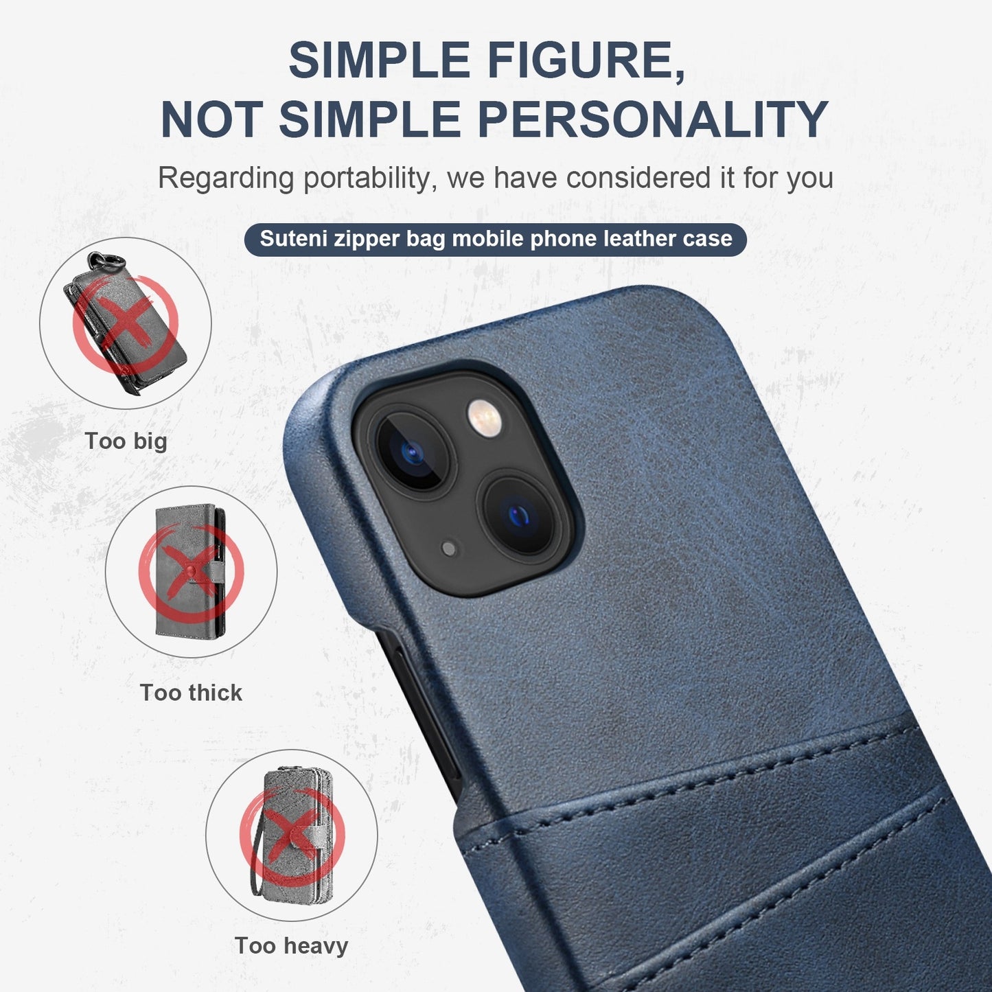 ELECTROPRIME For iPhone 15 Suteni Calf Texture Back Cover Phone Case with Card Slots(Blue)