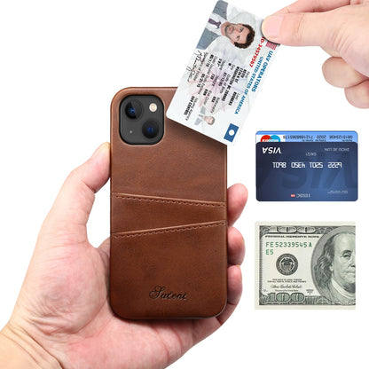 ELECTROPRIME For iPhone 15 Plus Suteni Calf Texture Back Cover Phone Case with Card Slots(Brown)