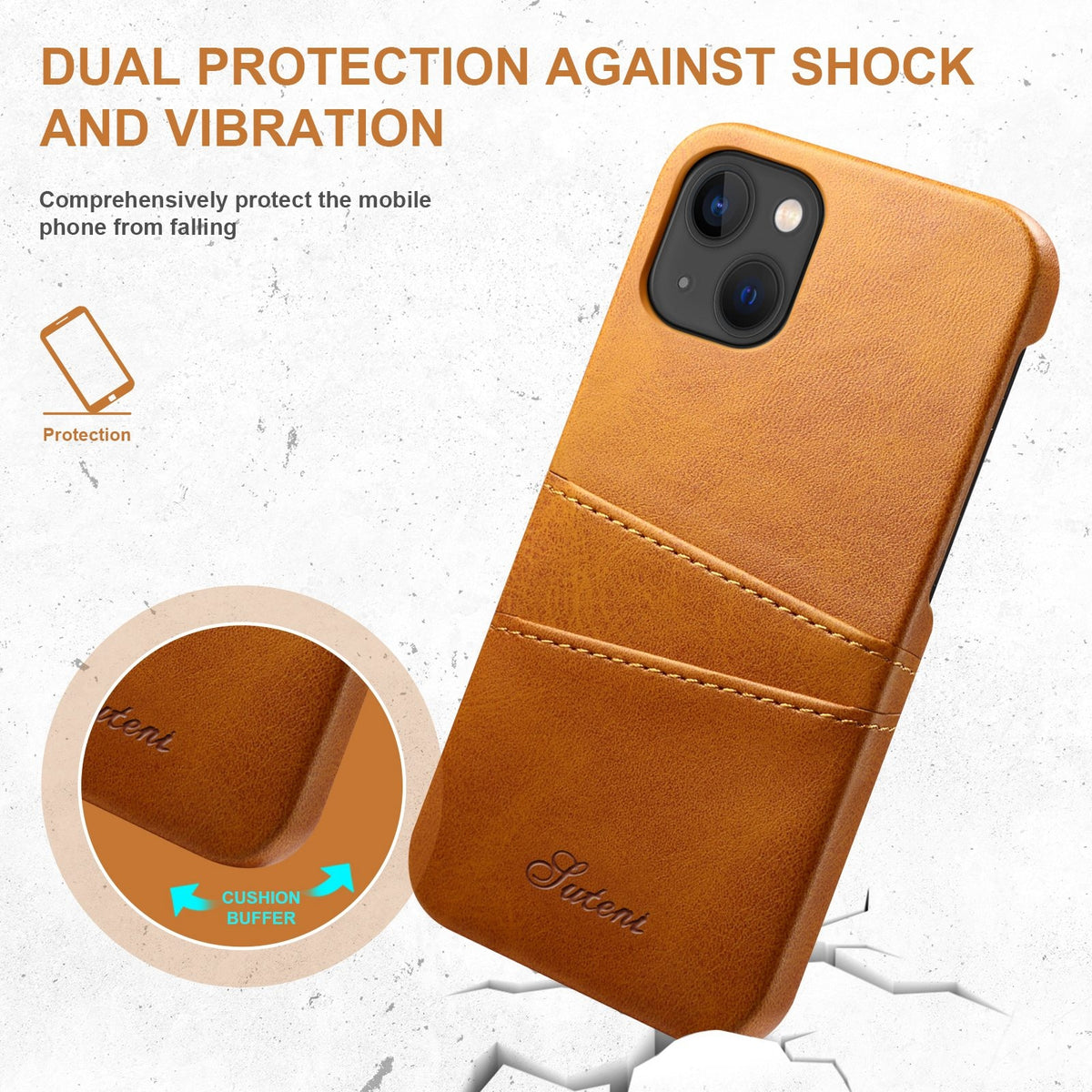 ELECTROPRIME For iPhone 15 Plus Suteni Calf Texture Back Cover Phone Case with Card Slots(Brown)