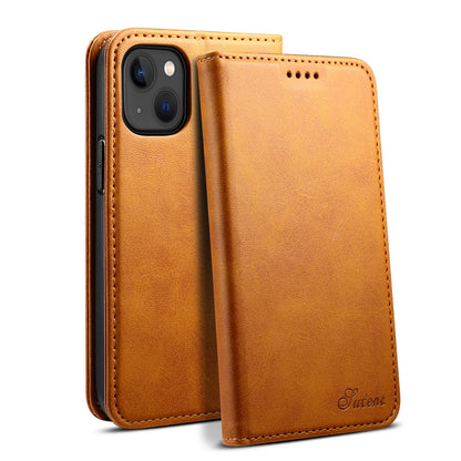 ELECTROPRIME For iPhone 15 Suteni Calf Texture Horizontal Flip Leather Phone Case(Khaki)