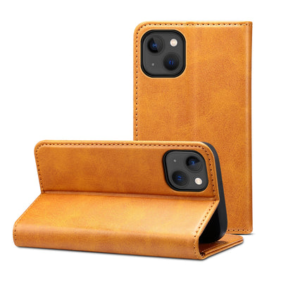 ELECTROPRIME For iPhone 15 Suteni Calf Texture Horizontal Flip Leather Phone Case(Khaki)