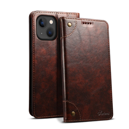ELECTROPRIME For iPhone 15 Suteni Baroque Calf Texture Buckle Wallet Leather Phone Case(Brown)