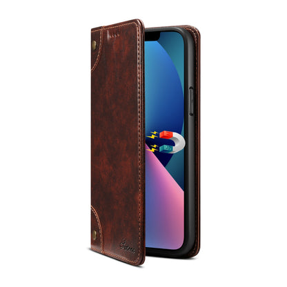 ELECTROPRIME For iPhone 15 Suteni Baroque Calf Texture Buckle Wallet Leather Phone Case(Brown)