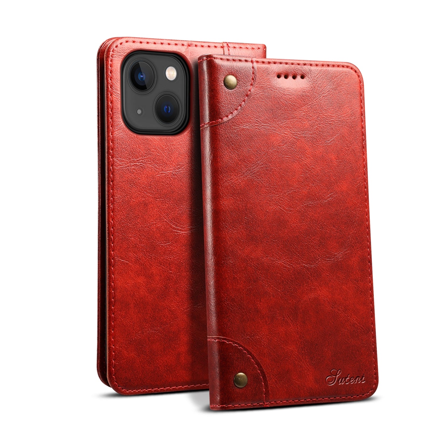 ELECTROPRIME For iPhone 15 Suteni Baroque Calf Texture Buckle Wallet Leather Phone Case(Red)
