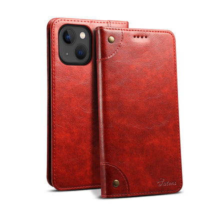 ELECTROPRIME For iPhone 15 Suteni Baroque Calf Texture Buckle Wallet Leather Phone Case(Red)