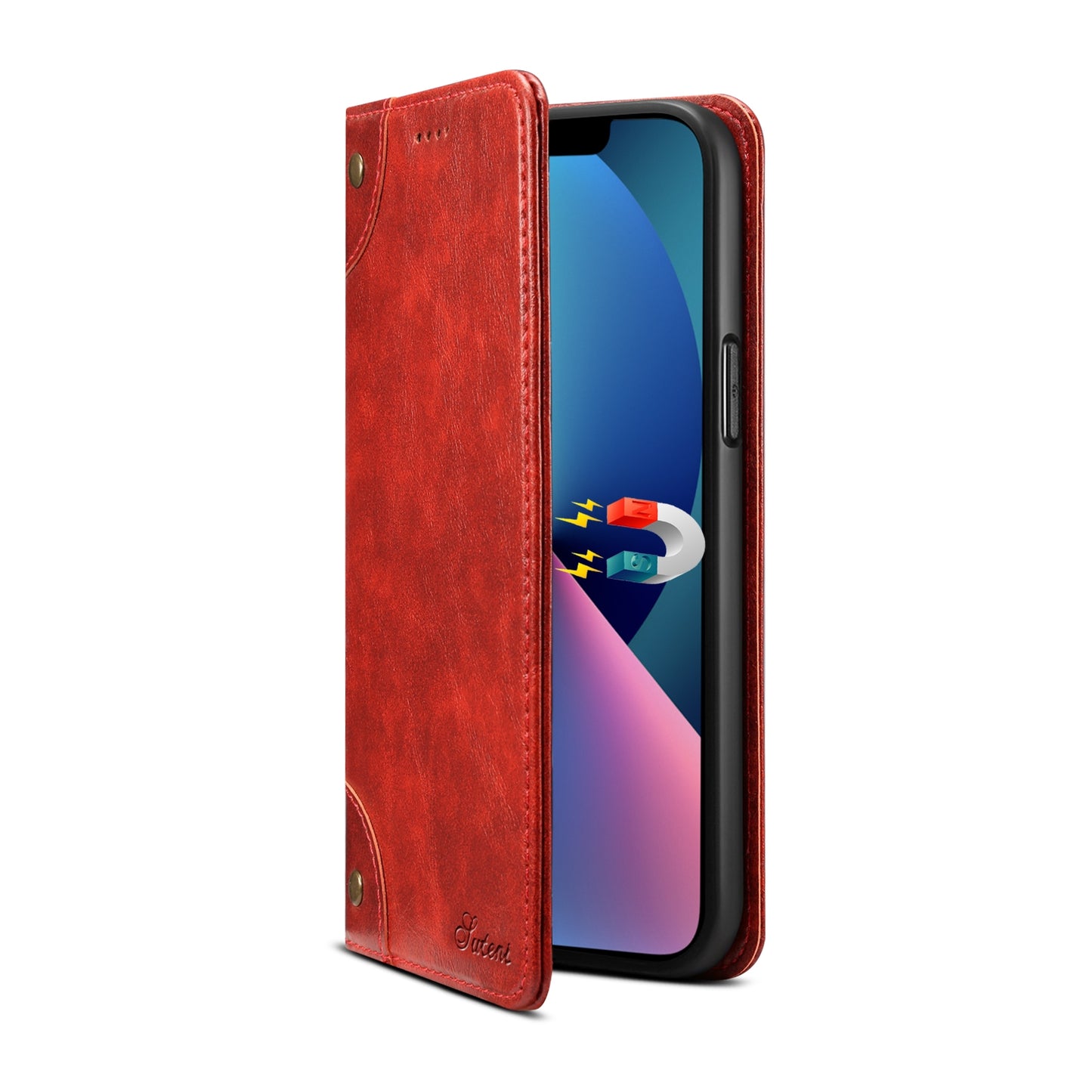 ELECTROPRIME For iPhone 15 Suteni Baroque Calf Texture Buckle Wallet Leather Phone Case(Red)