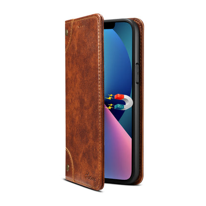 ELECTROPRIME For iPhone 15 Suteni Baroque Calf Texture Buckle Wallet Leather Phone Case(Khaki)