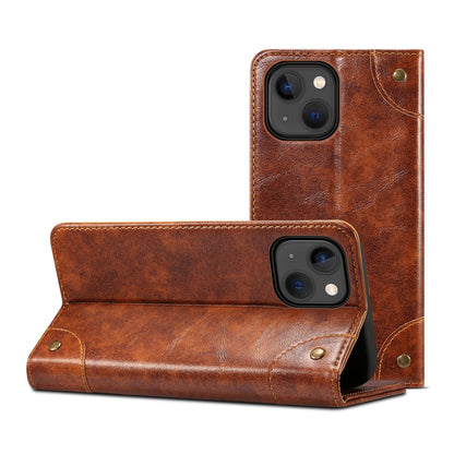 ELECTROPRIME For iPhone 15 Suteni Baroque Calf Texture Buckle Wallet Leather Phone Case(Khaki)