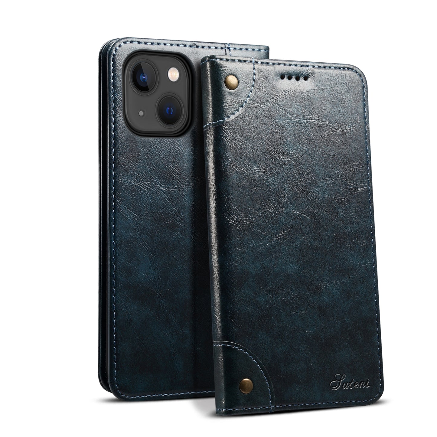ELECTROPRIME For iPhone 15 Suteni Baroque Calf Texture Buckle Wallet Leather Phone Case(Blue)