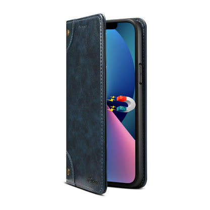 ELECTROPRIME For iPhone 15 Suteni Baroque Calf Texture Buckle Wallet Leather Phone Case(Blue)