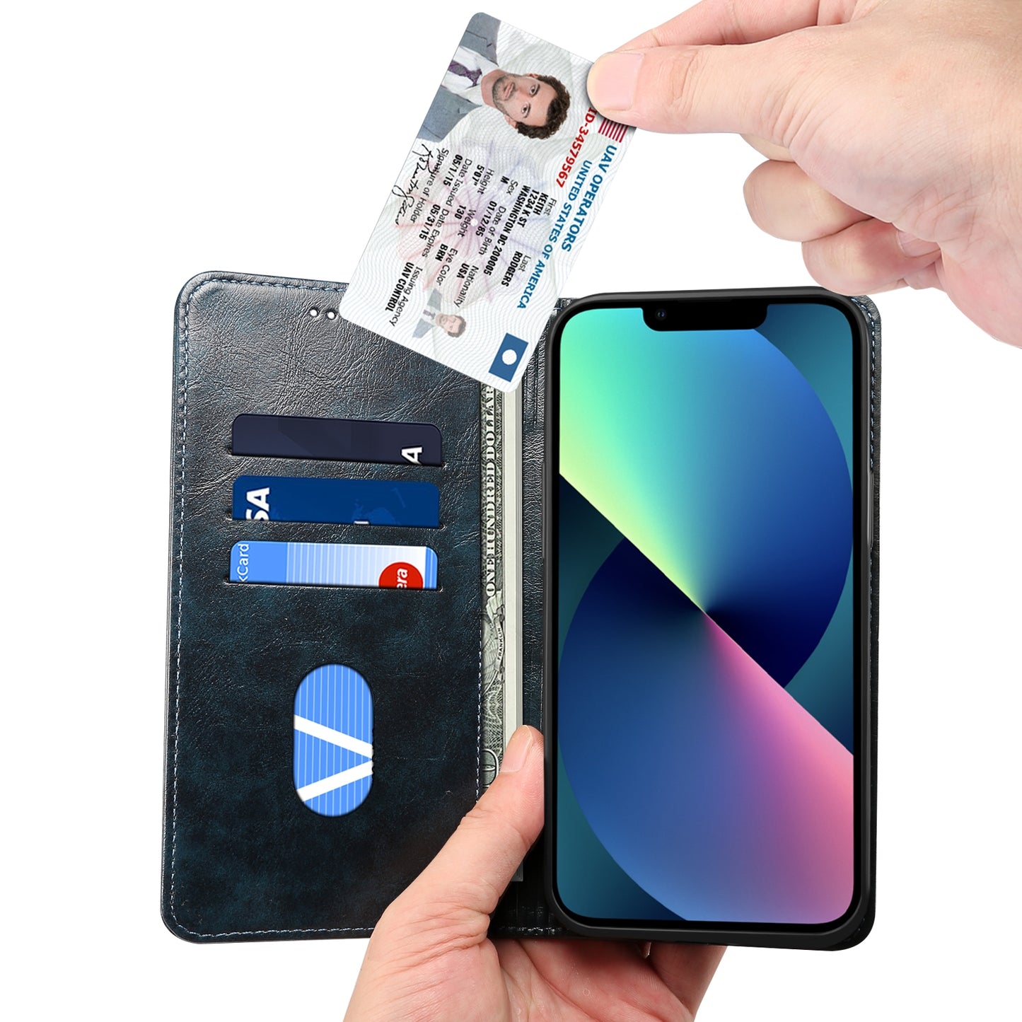 ELECTROPRIME For iPhone 15 Suteni Baroque Calf Texture Buckle Wallet Leather Phone Case(Blue)