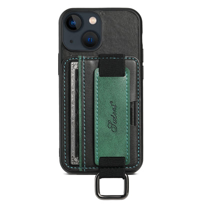 ELECTROPRIME For iPhone 15 Suteni H13 Card Wallet Wrist Strap Holder PU Phone Case(Black)