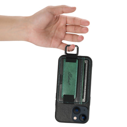 ELECTROPRIME For iPhone 15 Suteni H13 Card Wallet Wrist Strap Holder PU Phone Case(Black)