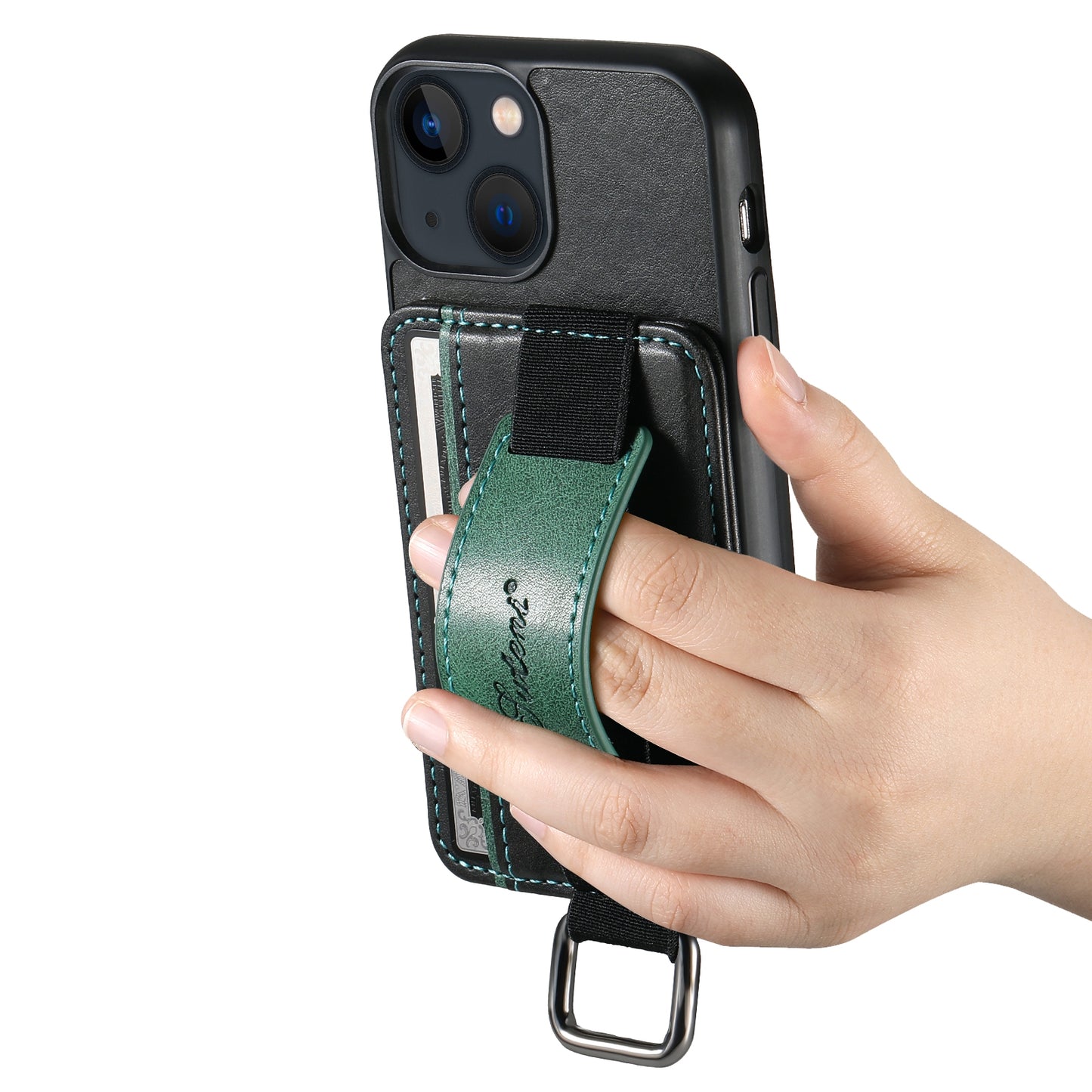 ELECTROPRIME For iPhone 15 Suteni H13 Card Wallet Wrist Strap Holder PU Phone Case(Black)