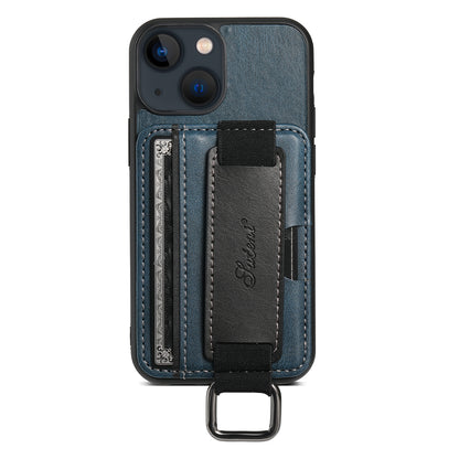 ELECTROPRIME For iPhone 15 Suteni H13 Card Wallet Wrist Strap Holder PU Phone Case(Blue)