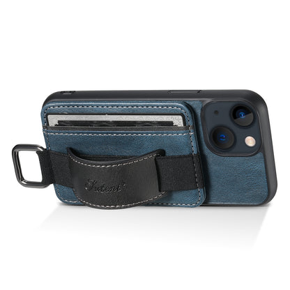 ELECTROPRIME For iPhone 15 Suteni H13 Card Wallet Wrist Strap Holder PU Phone Case(Blue)