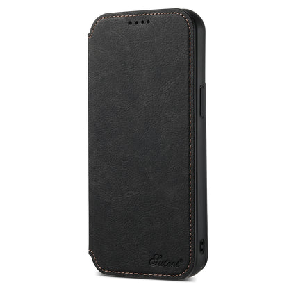 ELECTROPRIME For iPhone 15 Suteni J06 Retro Matte Litchi Texture Leather MagSafe Phone Case(Black)