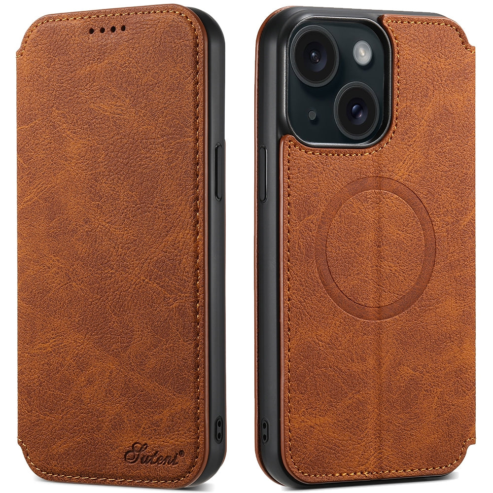 ELECTROPRIME For iPhone 15 Suteni J06 Retro Matte Litchi Texture Leather MagSafe Phone Case(Khaki)