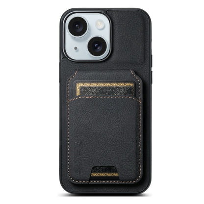 ELECTROPRIME For iPhone 15 Suteni H02 Litchi Leather Card Wallet Stand Back Phone Case(Black)
