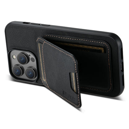 ELECTROPRIME For iPhone 15 Suteni H02 Litchi Leather Card Wallet Stand Back Phone Case(Black)