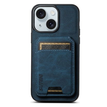 ELECTROPRIME For iPhone 15 Suteni H02 Litchi Leather Card Wallet Stand Back Phone Case(Blue)
