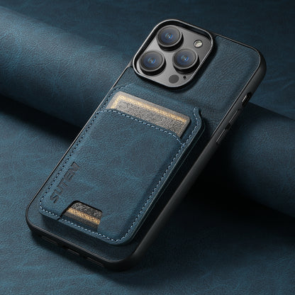 ELECTROPRIME For iPhone 15 Suteni H02 Litchi Leather Card Wallet Stand Back Phone Case(Blue)