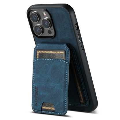 ELECTROPRIME For iPhone 15 Suteni H02 Litchi Leather Card Wallet Stand Back Phone Case(Blue)